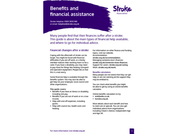 Benefits and financial assistance guide, cover image