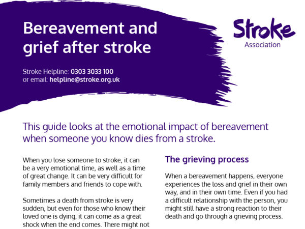Bereavement and grief after stroke guide, cover image