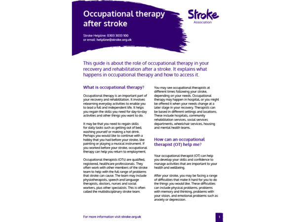 Occupational therapy after stroke guide cover image