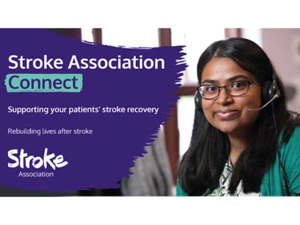 A4 poster heading screenshot. Text says - Stroke Association Connect. Supporting your patients stroke recovery.