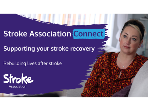 A5 flyer heading screenshot. Text says - Stroke Association Connect. Supporting your patients stroke recovery.