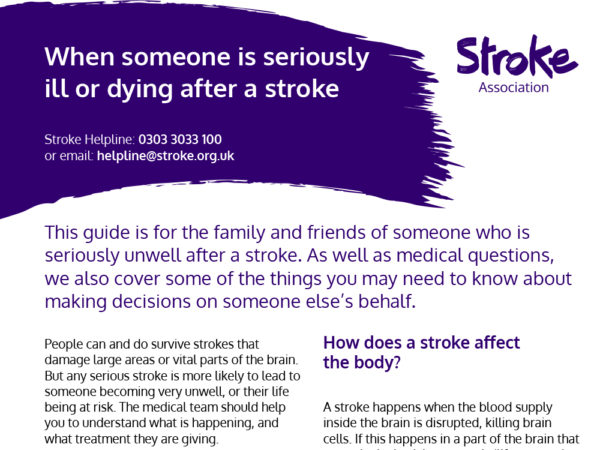 When someone is seriously ill or dying after a stroke guide, cover image