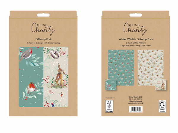 Gift wrap with artwork of various animals