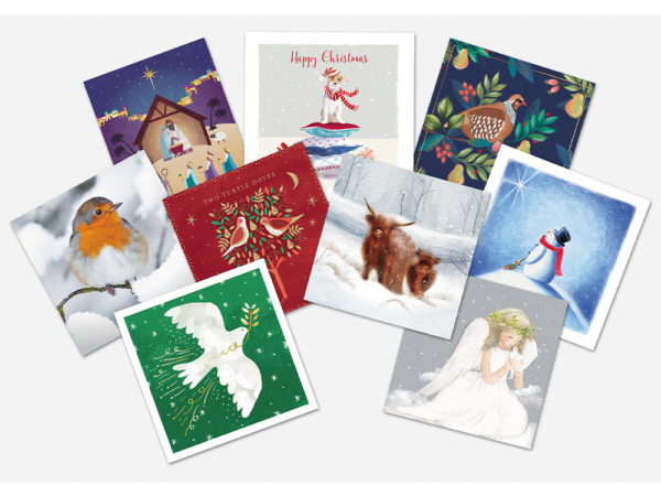 A collage of various different Christmas card designs.