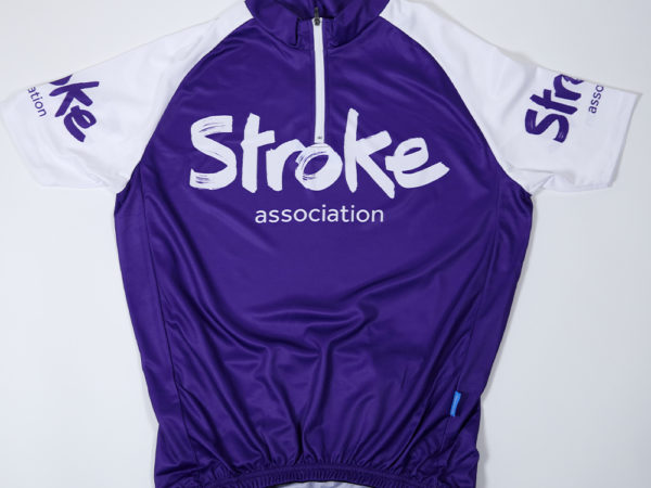 Stroke Association Cycling Jersey. Text on it reads: "Stroke Association"