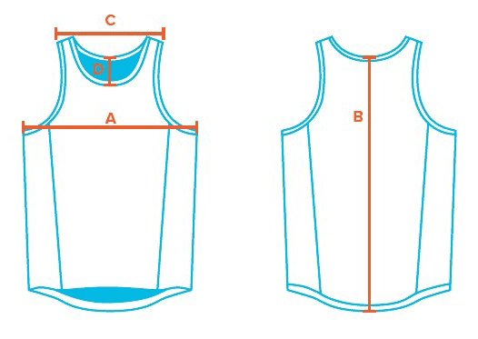 Annotated image of running vest front and back