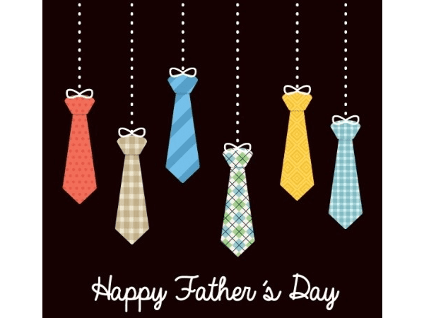eCard with ties on strings like decorations. Text reads "Happy Father's Day"