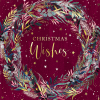 A stylised winter wreath with the text "Christmas Wishes" in the centre