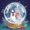 Illustration of a snowman in a snowglobe