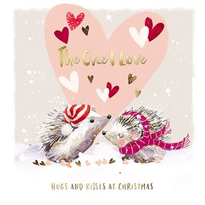 Two illustrated hedgehogs. Text reads "To the one I love"