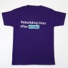 Purple t-shirt with the words "Rebuilding lives after stroke"