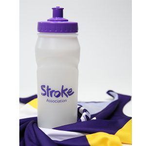 Water bottle with a purple lid